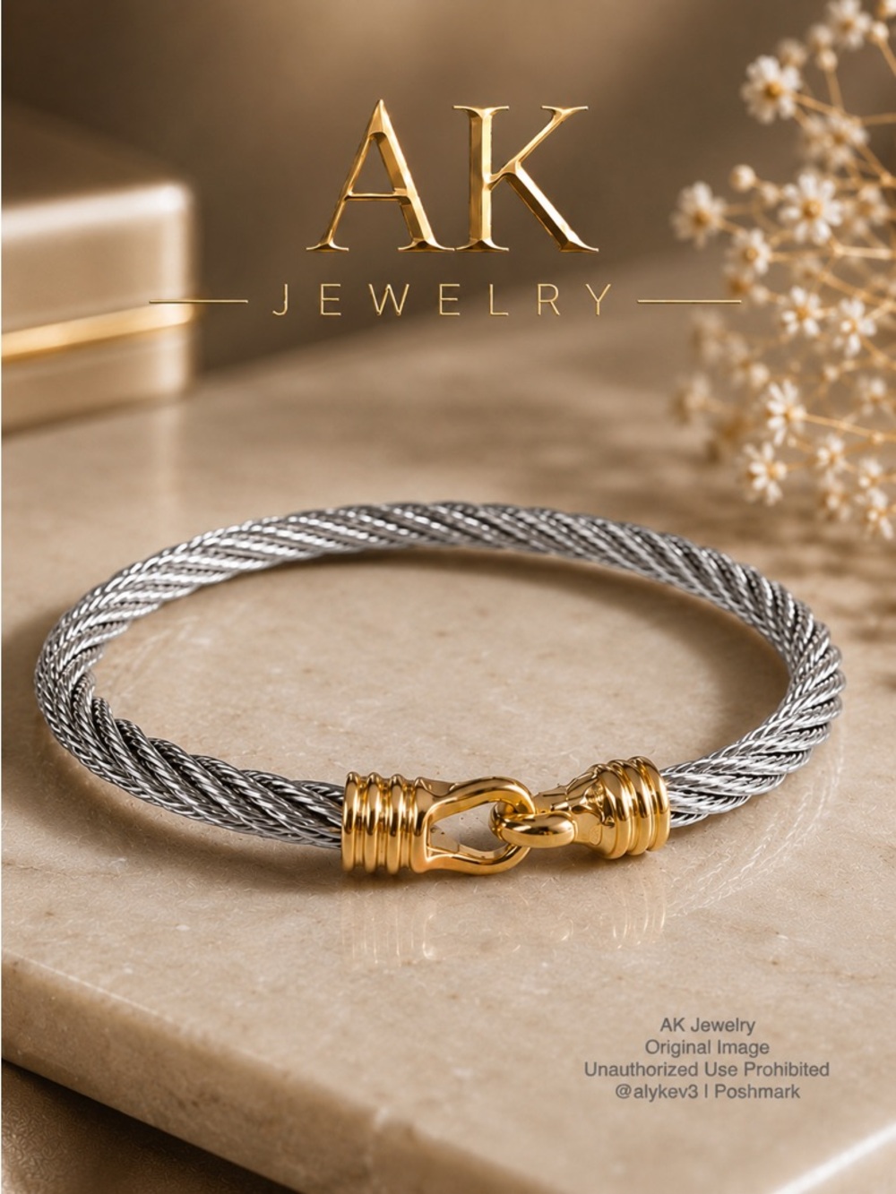 💎Luxury Twisted Cable Bracelet –Silver & Gold Tone with Hook Clasp | AK Jewelry™
